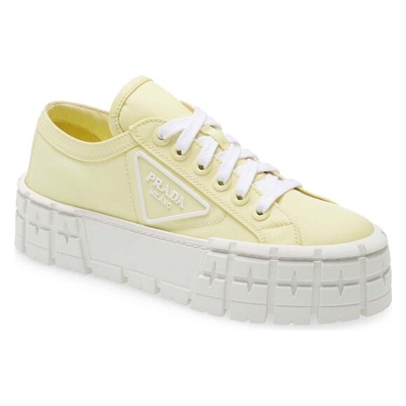 Prada Yellow Nylon White Platform Lug Sole Flat Low Top Trainer Sneaker 37 - Picture 2 of 12